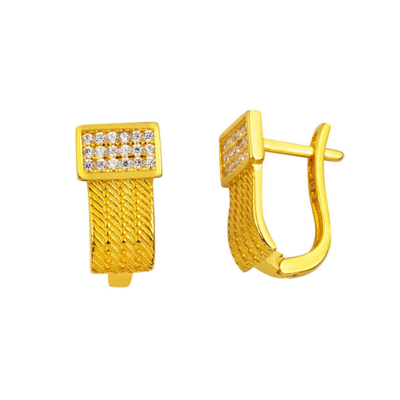 14K Yellow Gold Trabzon Mesh Women's Cubic Zirconia Clip-On Earrings