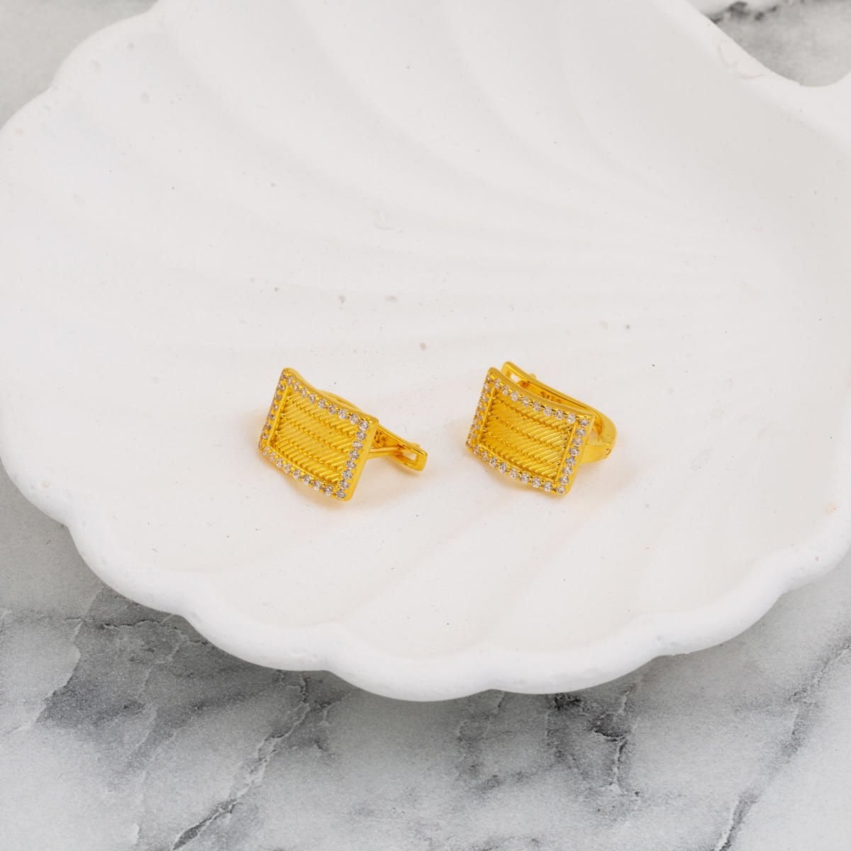 14K Yellow Gold Trabzon Mesh Cubic Zirconia Women's Earrings