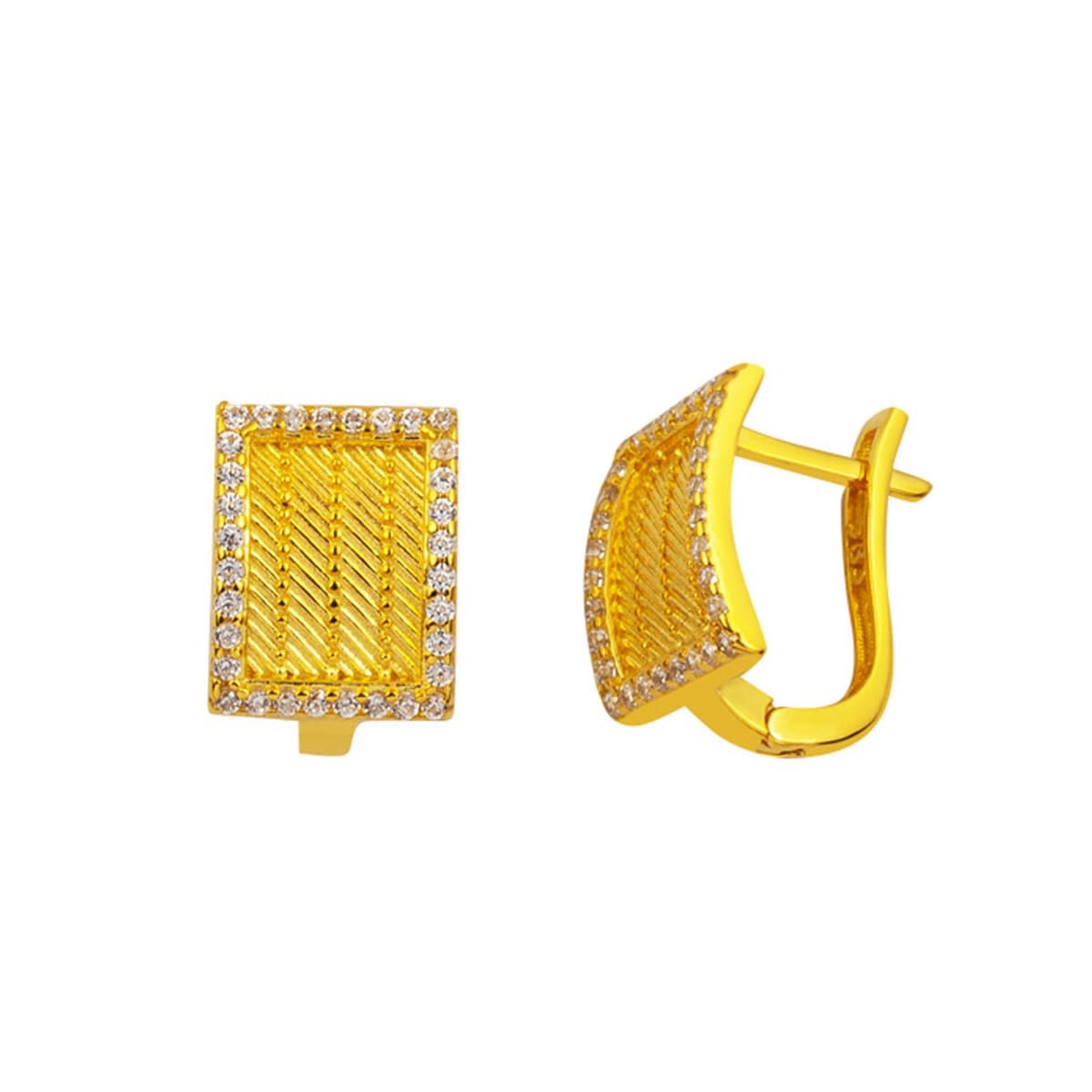 14K Yellow Gold Trabzon Mesh Cubic Zirconia Women's Earrings