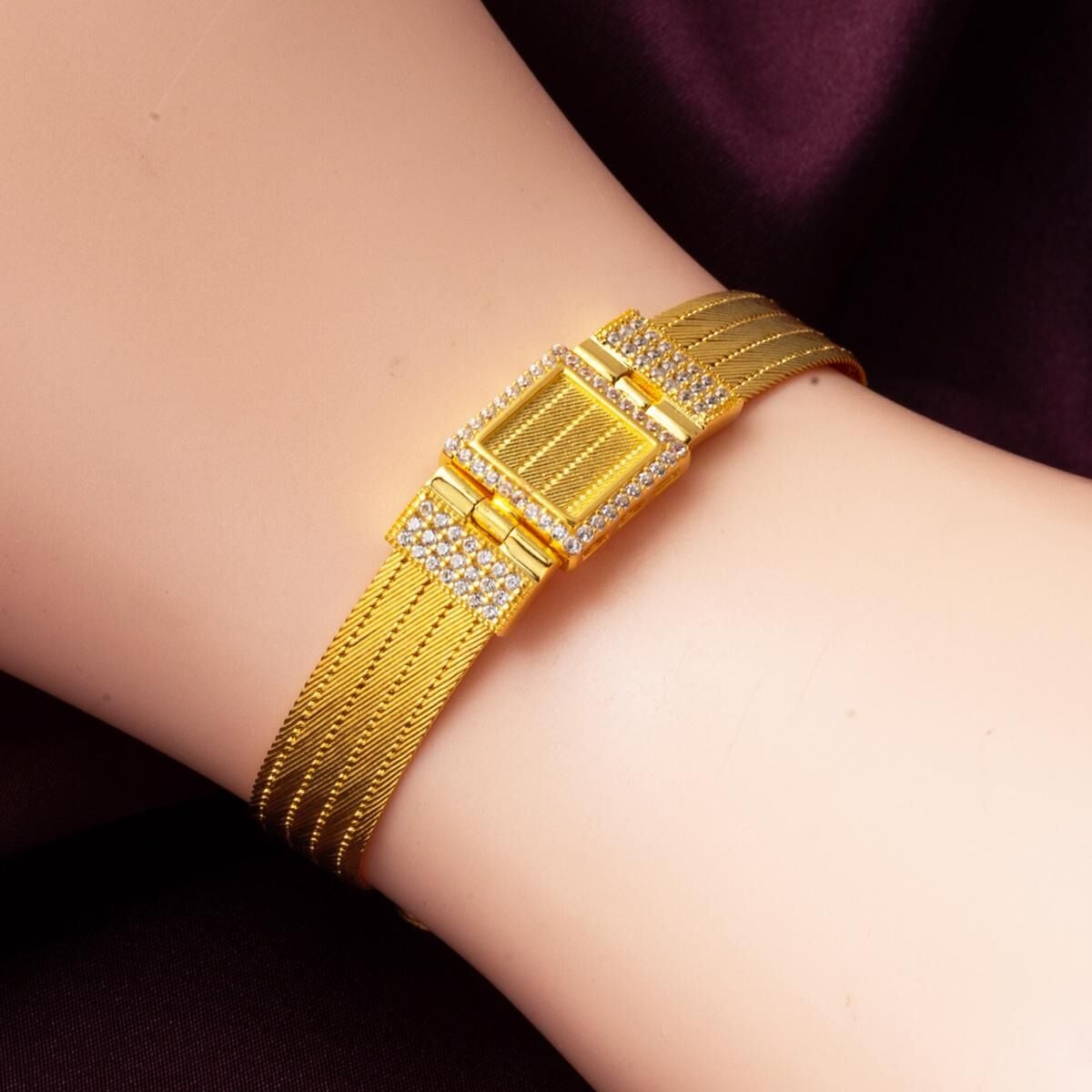 22K Yellow Gold Trabzon Mesh Belt Cubic Zirconia Bracelet