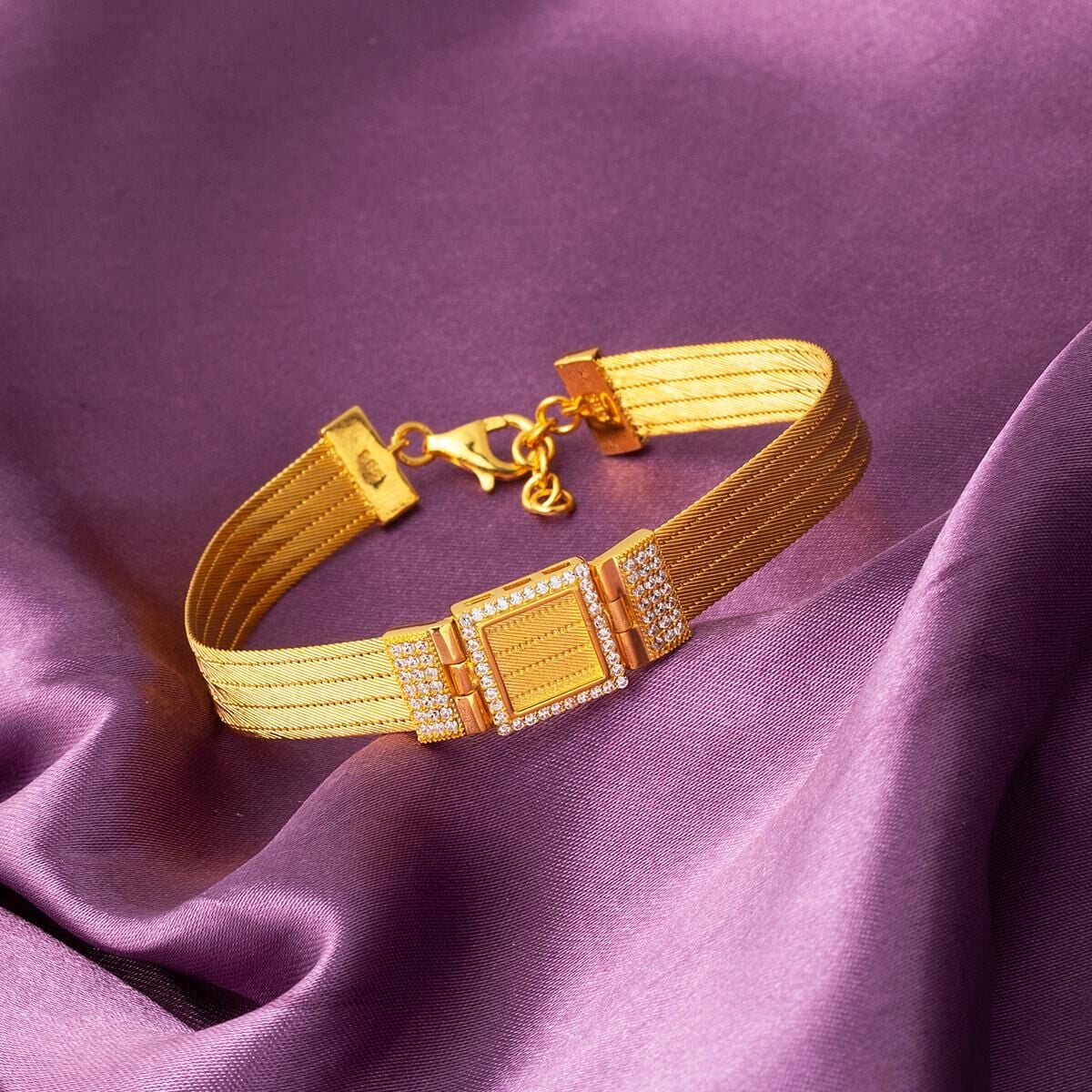 22K Yellow Gold Trabzon Mesh Belt Cubic Zirconia Bracelet