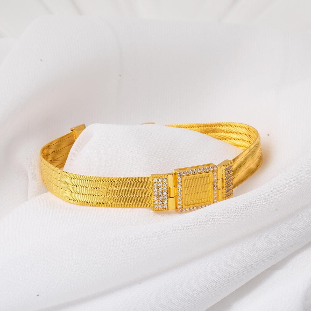 22K Yellow Gold Trabzon Mesh Belt Cubic Zirconia Bracelet