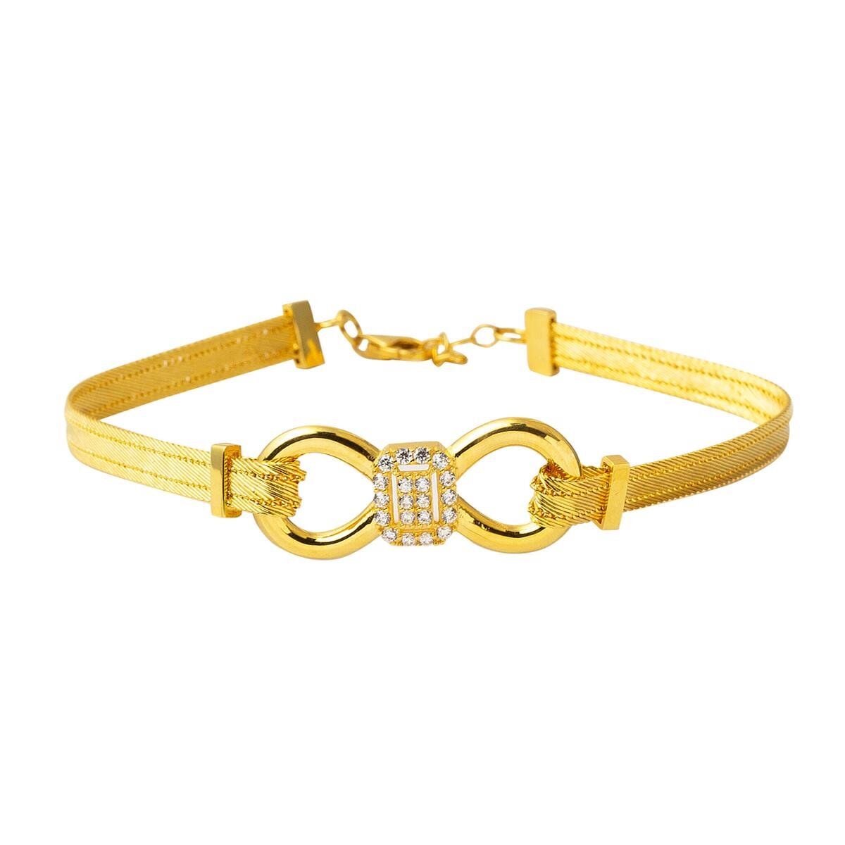 22K Yellow Gold Trabzon Mesh Braided Cubic Zirconia Bracelet
