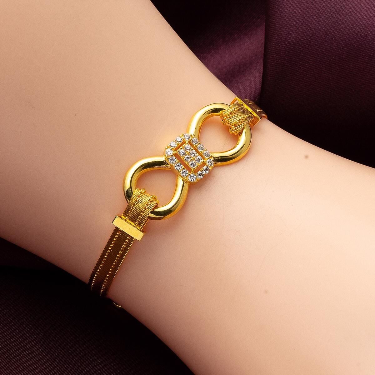 22K Yellow Gold Trabzon Mesh Braided Cubic Zirconia Bracelet