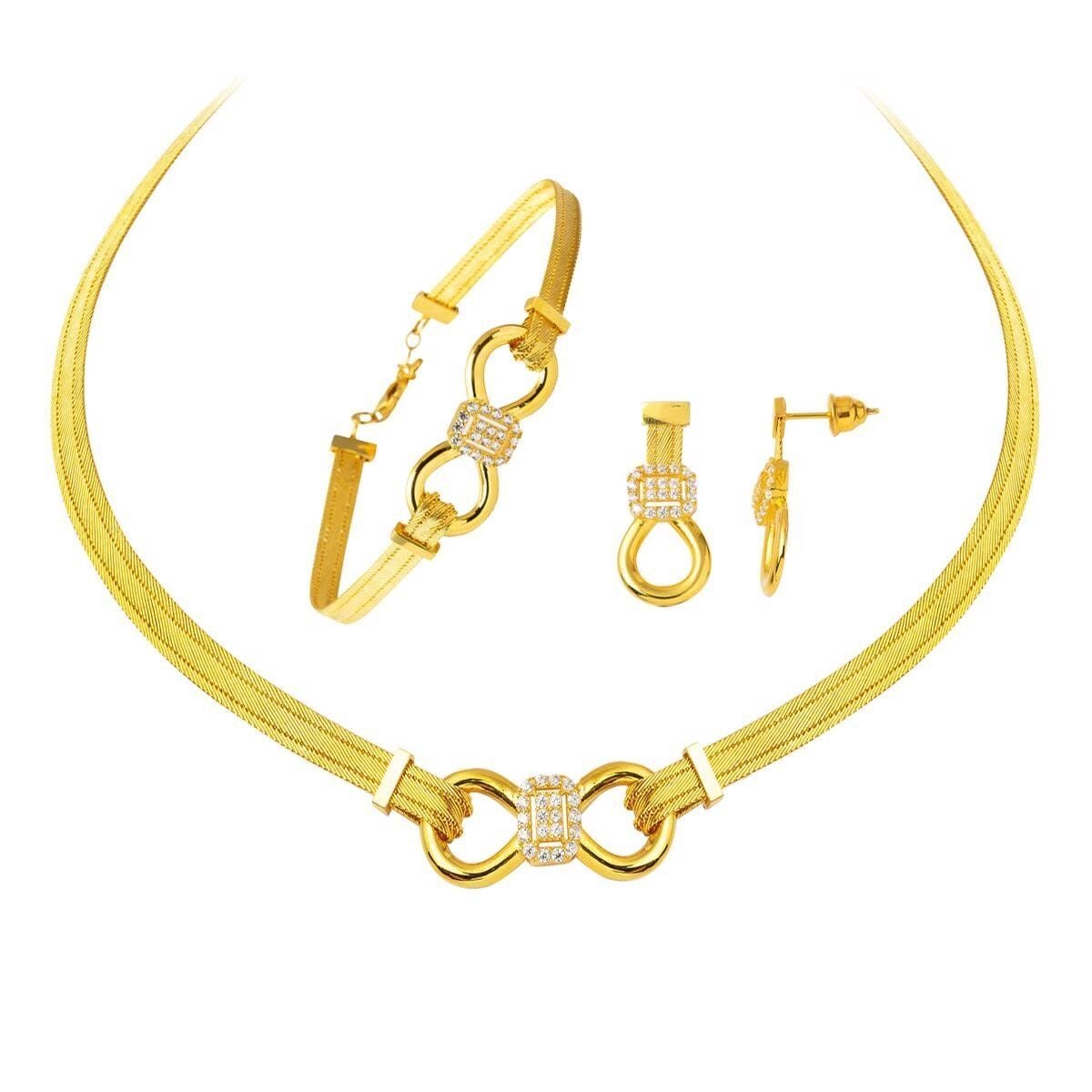 22K Yellow Gold Trabzon Mesh Braided Cubic Zirconia Set