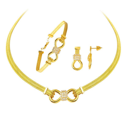22K Yellow Gold Trabzon Mesh Braided Cubic Zirconia Set