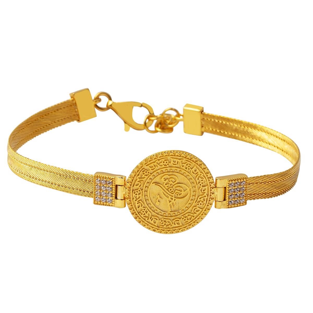 14K Yellow Gold Trabzon Mesh Ottoman Tughra Cubic Zirconia Bracelet