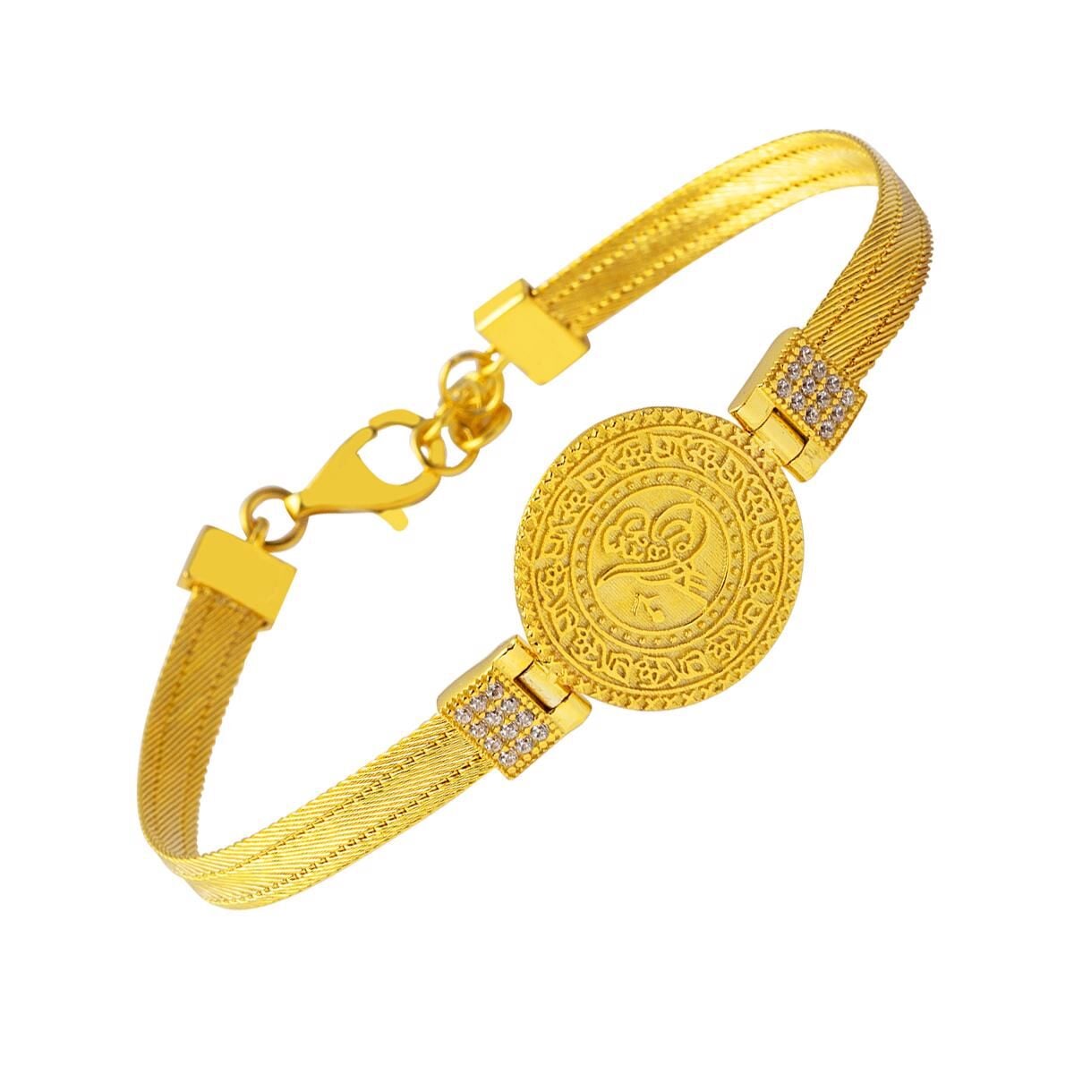 22K Yellow Gold Trabzon Mesh Ottoman Tughra Cubic Zirconia Bracelet