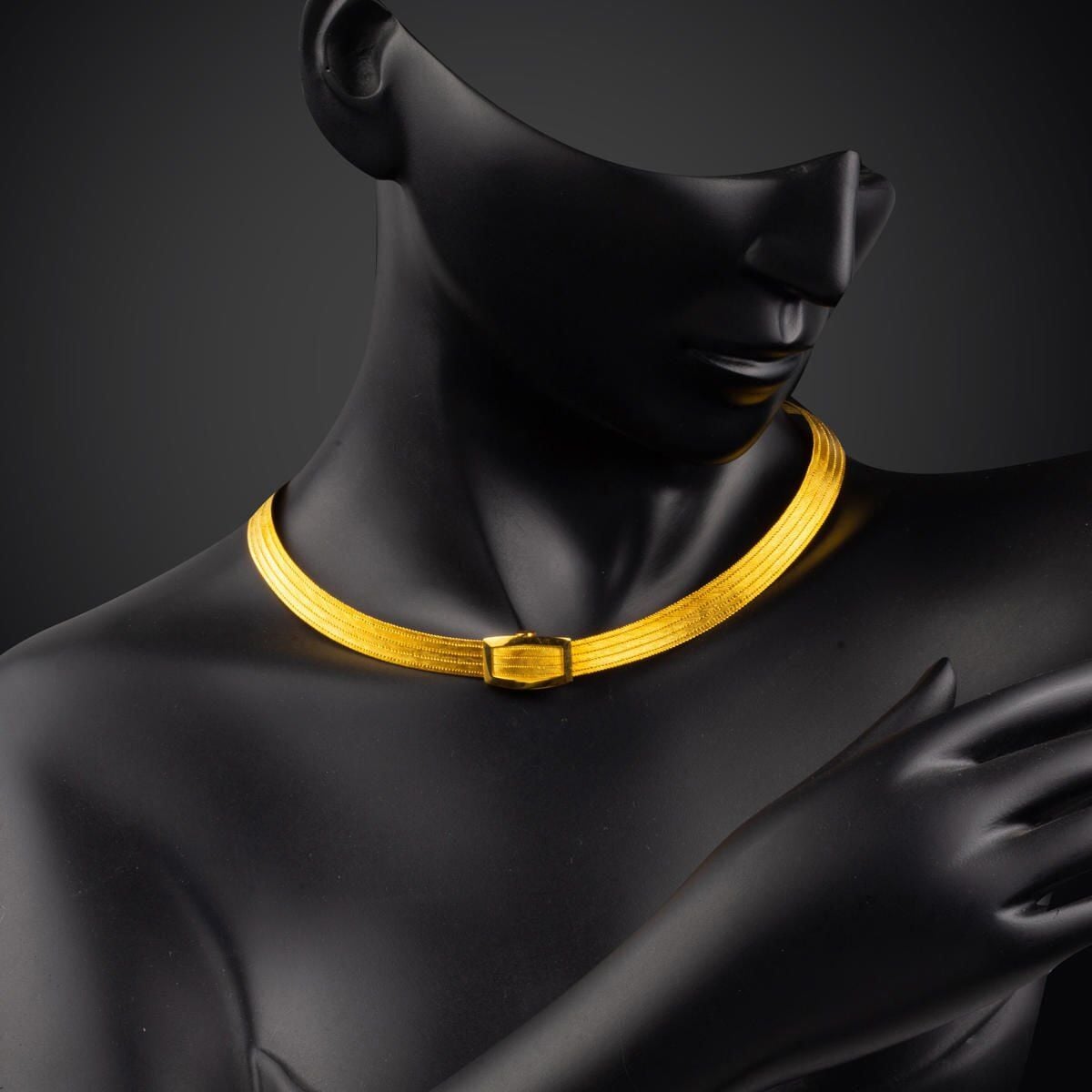 14K Yellow Gold Trabzon Mesh Cubic Zirconia Collar Necklace (27.95 g)