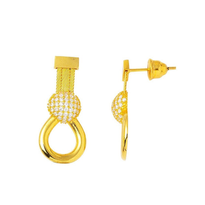 14K Yellow Gold Trabzon Mesh Cubic Zirconia Dangle Earrings (4.5 g)