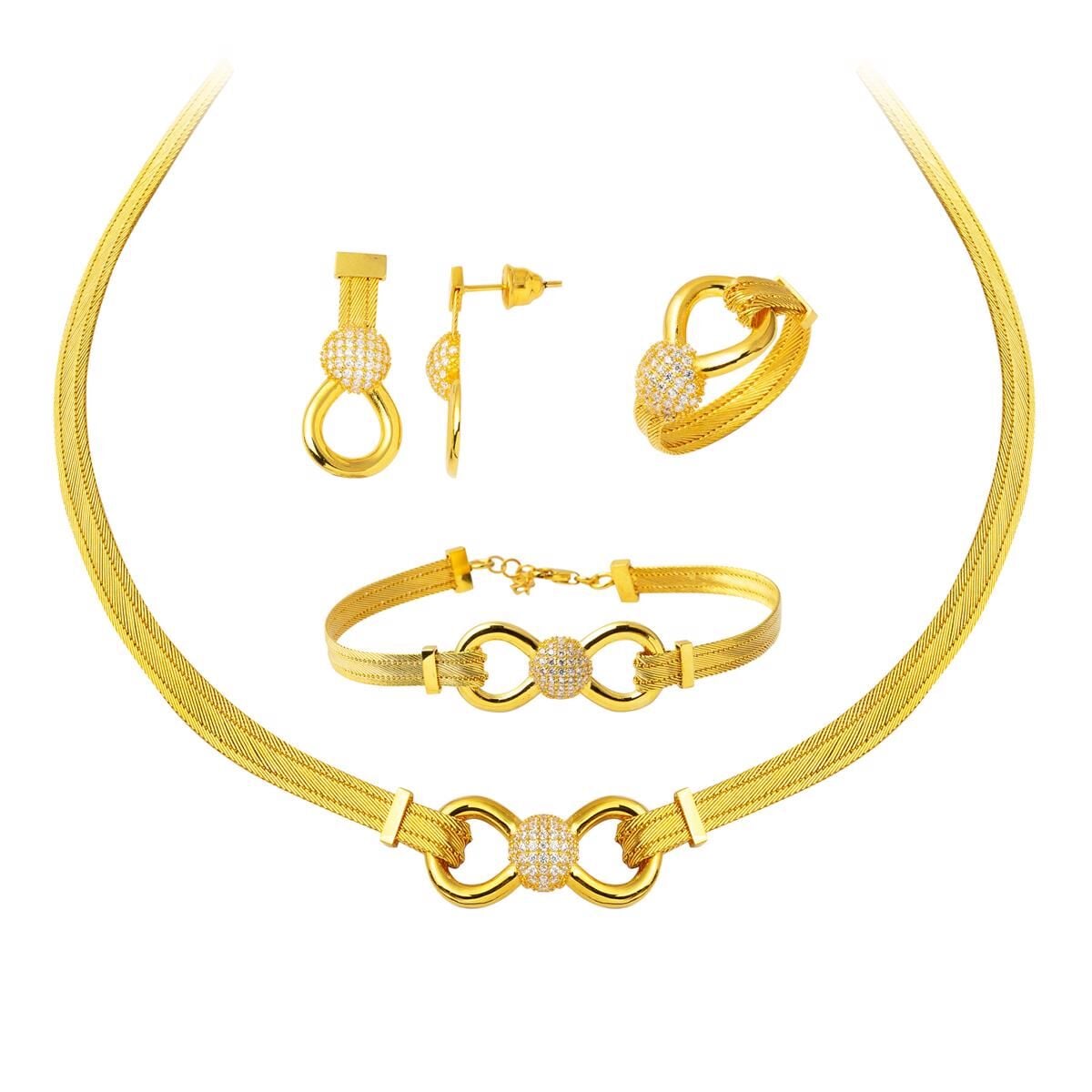 14K Yellow Gold Trabzon Mesh Cubic Zirconia Jewelry Set