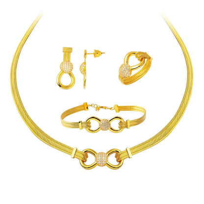 14K Yellow Gold Trabzon Mesh Cubic Zirconia Jewelry Set