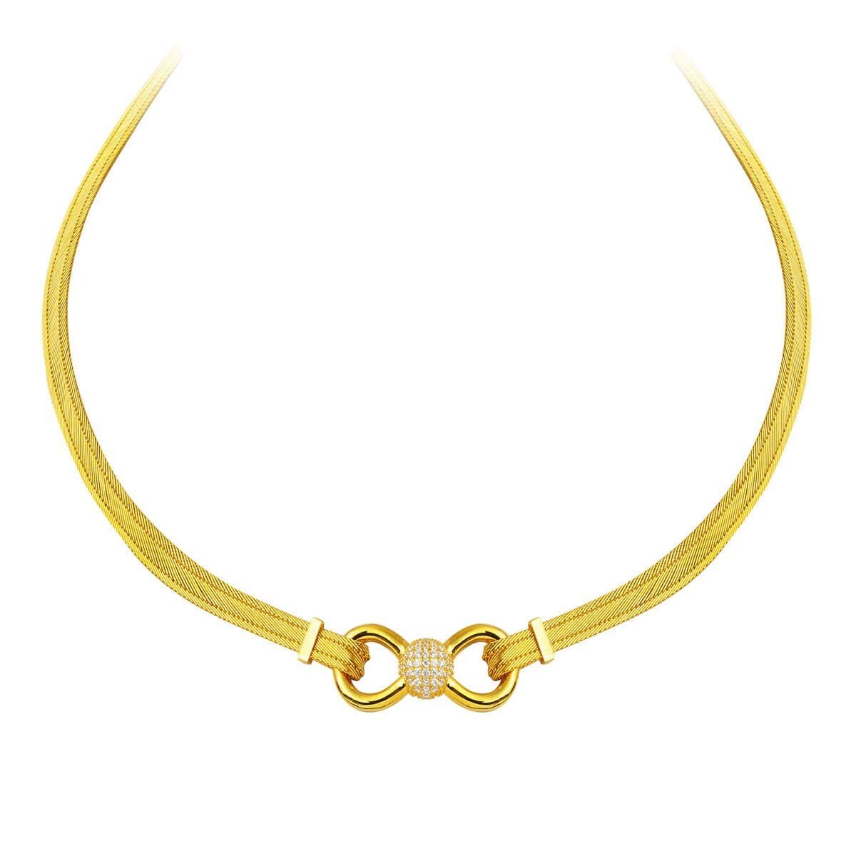 22K Yellow Gold Trabzon Mesh Cubic Zirconia Collar Necklace (18 g)