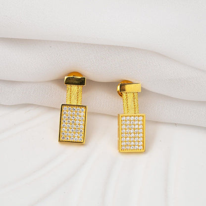 22K Yellow Gold Trabzon Mesh 3 Row Cubic Zirconia Earrings