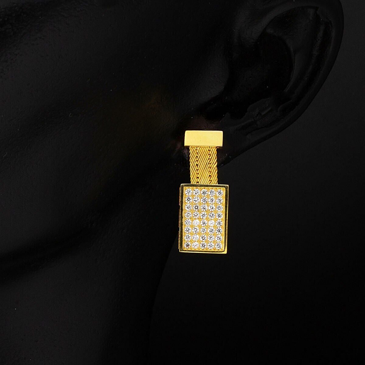 22K Yellow Gold Trabzon Mesh 3 Row Cubic Zirconia Earrings