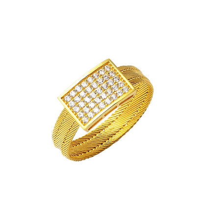 22K Yellow Gold Trabzon Mesh 3 Row Cubic Zirconia Ring