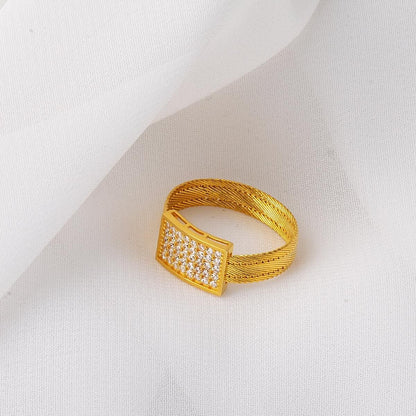 22K Yellow Gold Trabzon Mesh 3 Row Cubic Zirconia Ring