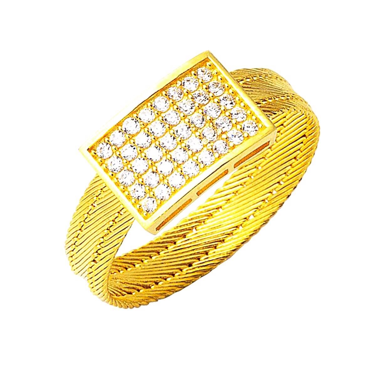 22K Yellow Gold Trabzon Mesh 3 Row Cubic Zirconia Ring