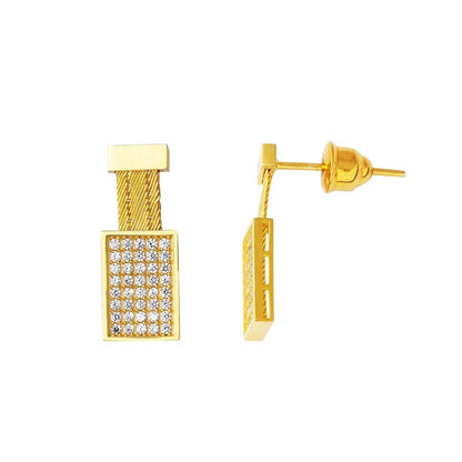 14K Yellow Gold Trabzon Mesh 3 Row Cubic Zirconia Earrings
