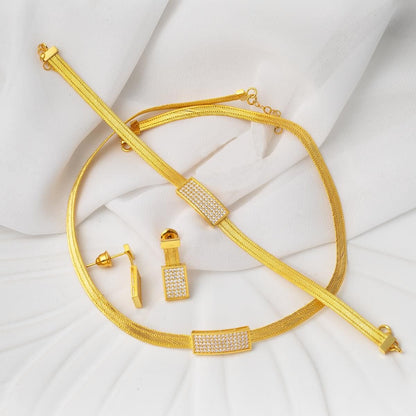 14K Yellow Gold Trabzon Mesh 3 Row Cubic Zirconia Jewelry Set