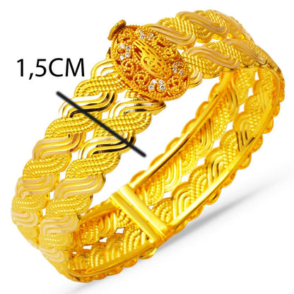 14K Yellow Gold Trabzon Braided Ottoman Tughra Lock Cubic Zirconia Bangle