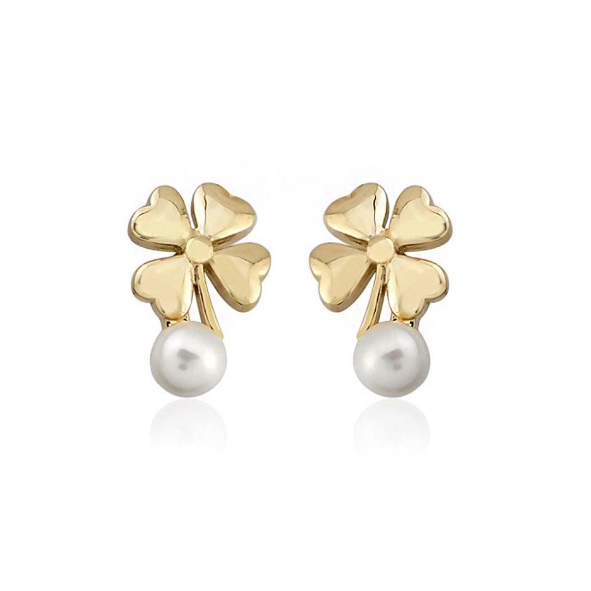 14K Yellow Gold Trebol Pearl Jewelry Set