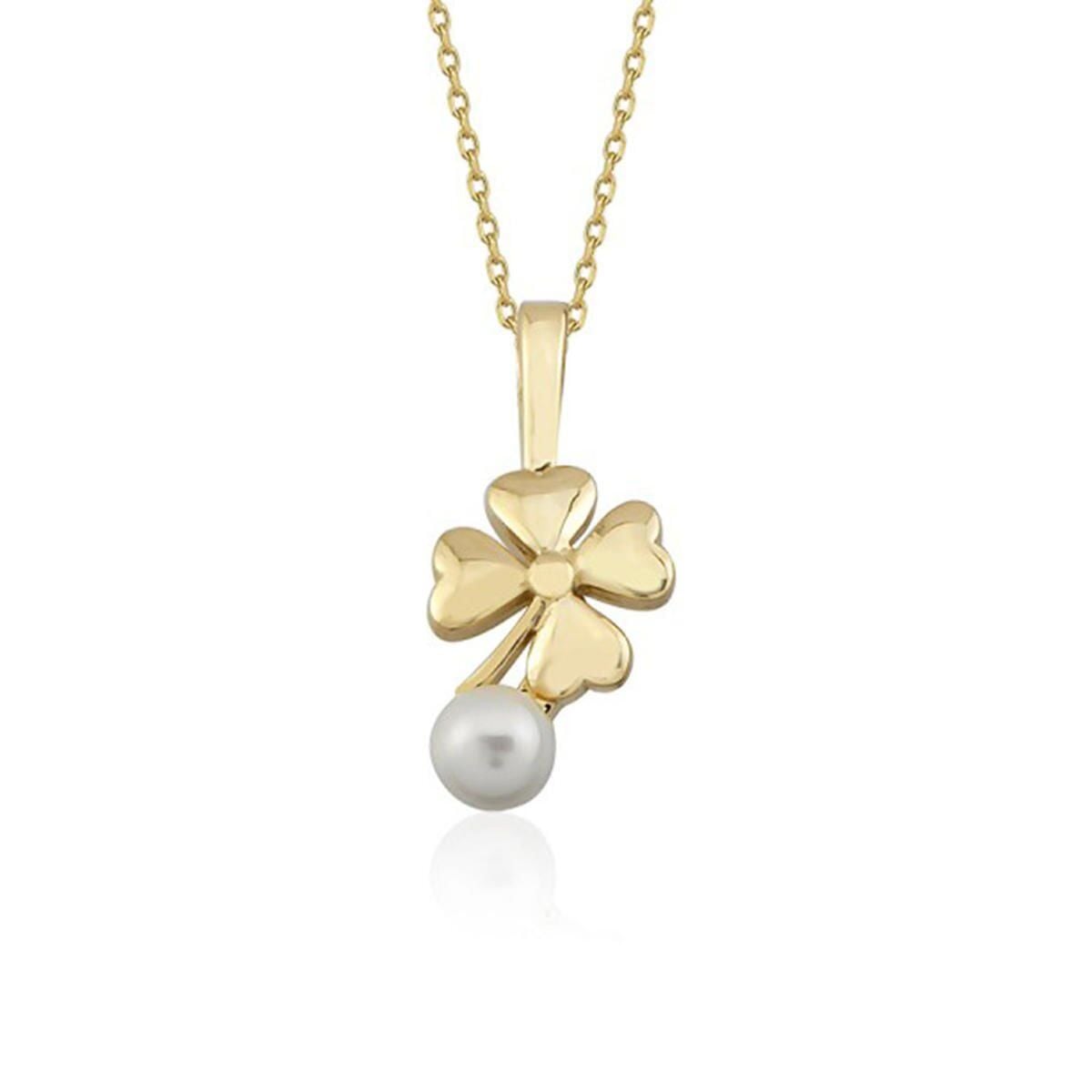 14K Yellow Gold Trebol Pearl Jewelry Set