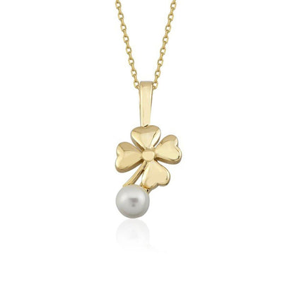 14K Yellow Gold Trebol Pearl Jewelry Set