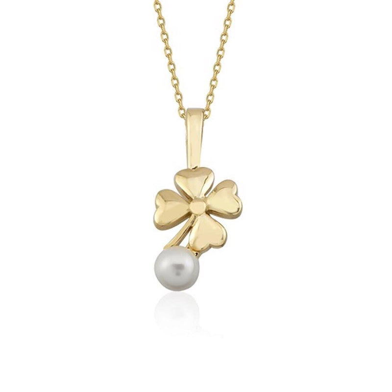 14K White Gold Trebol Pearl Necklace