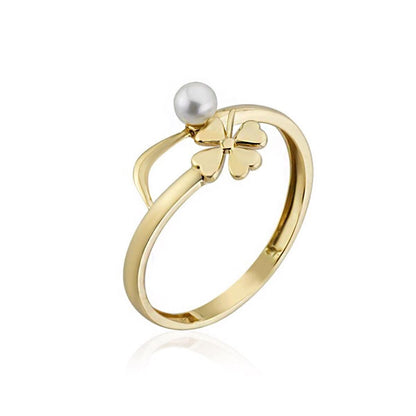 14K Yellow Gold Trebol Pearl Ring