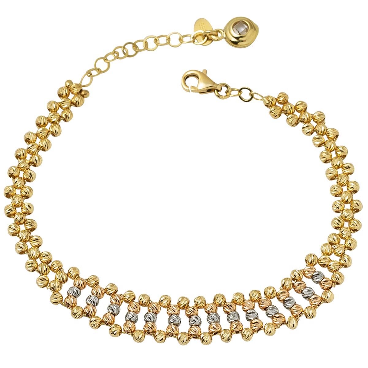 14K Yellow Gold Train Path Gold Bead Bracelet