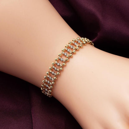 14K Yellow Gold Train Path Gold Bead Bracelet