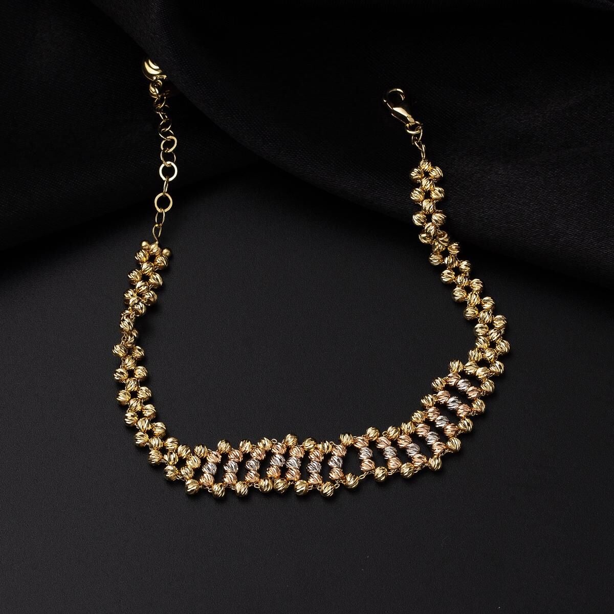 14K Yellow Gold Train Path Gold Bead Bracelet