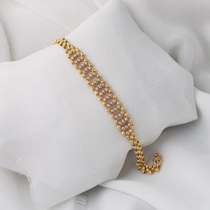 14K Yellow Gold Train Path Gold Bead Bracelet
