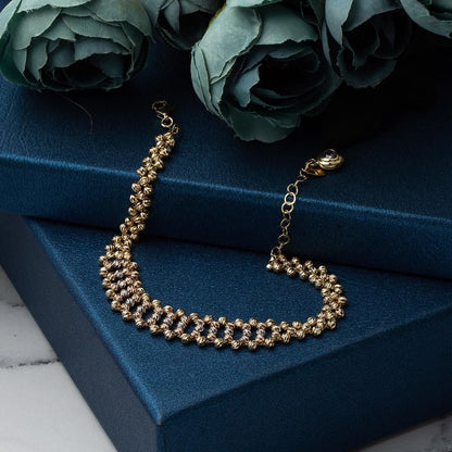 14K Yellow Gold Train Path Gold Bead Bracelet