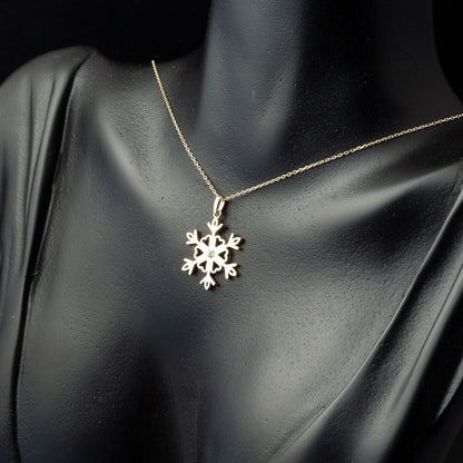 14K Yellow Gold Trendy Snowflake Cubic Zirconia Necklace