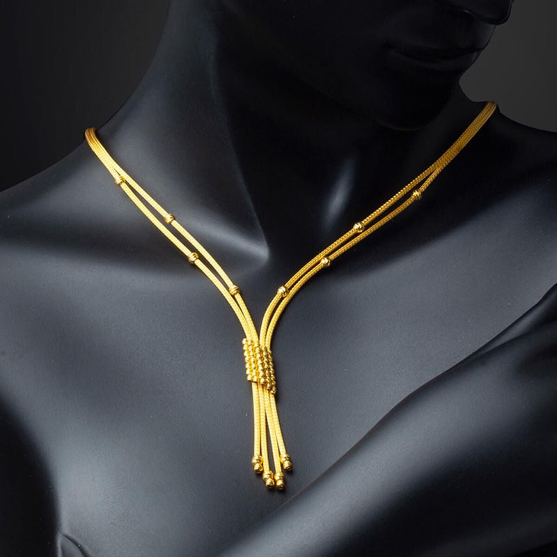 14K Yellow Gold Trendy Braided Chain Collar Necklace