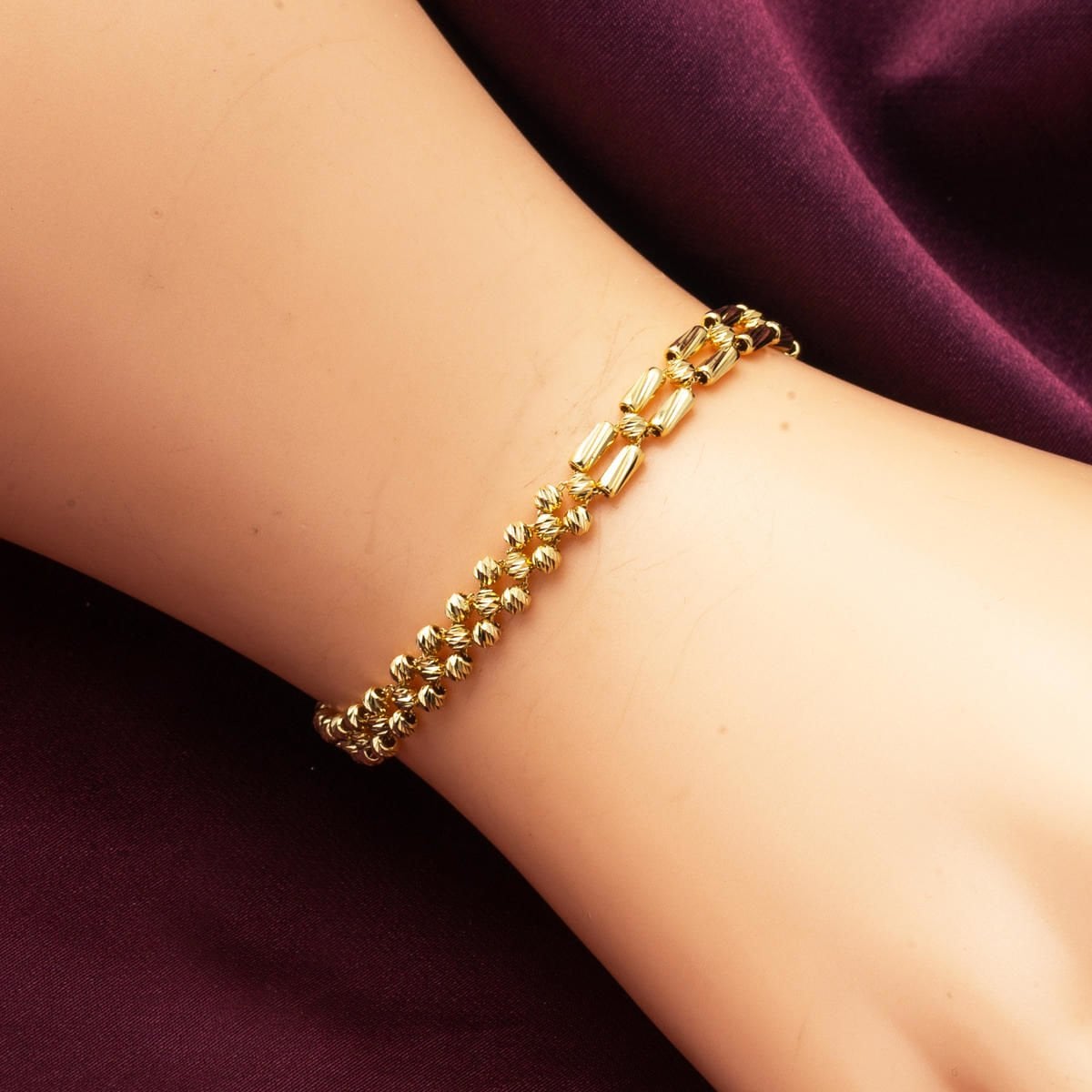 14K Yellow Gold Trendy Gold Bead Bracelet