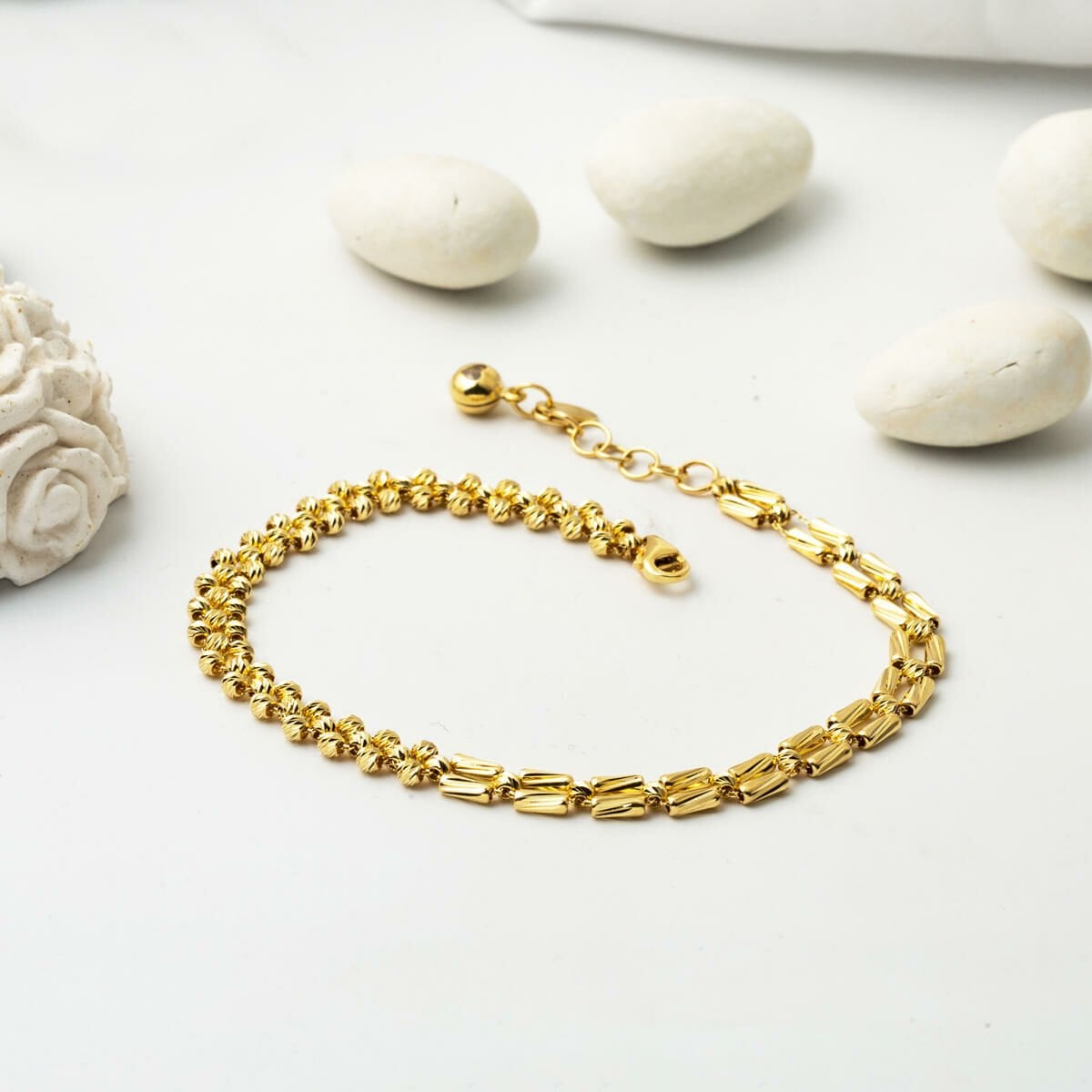 14K Yellow Gold Trendy Gold Bead Bracelet