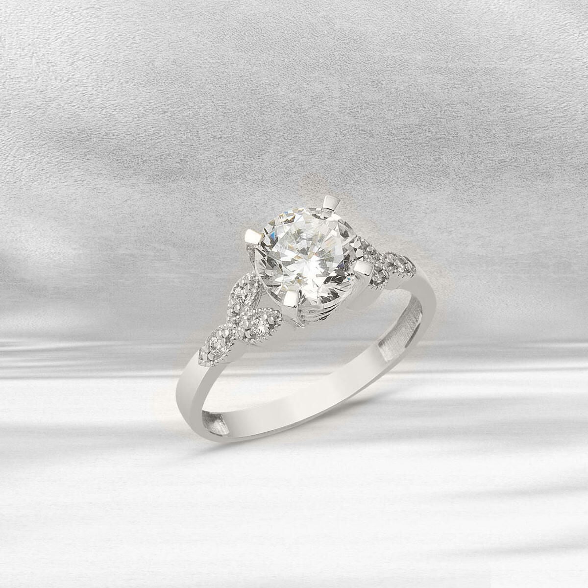 14K White Gold Trendy Solitaire Cubic Zirconia Ring