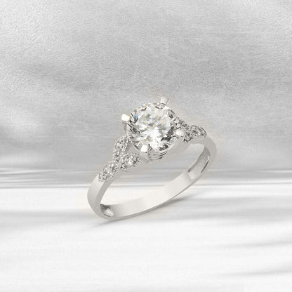 14K White Gold Trendy Solitaire Cubic Zirconia Ring