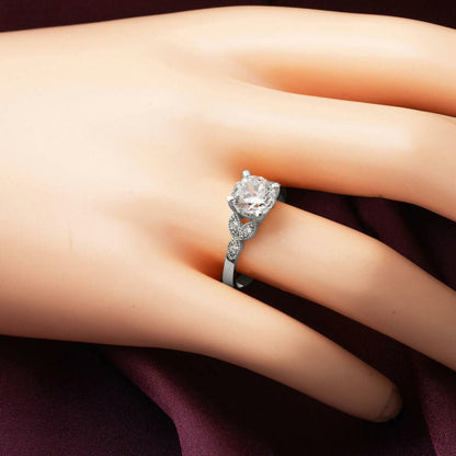 14K White Gold Trendy Solitaire Cubic Zirconia Ring