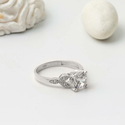 14K White Gold Trendy Solitaire Cubic Zirconia Ring