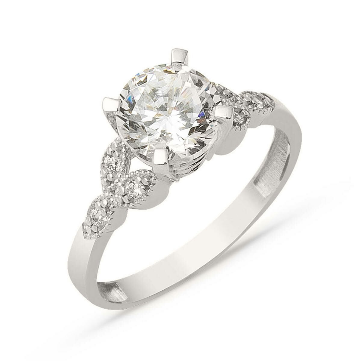 14K White Gold Trendy Solitaire Cubic Zirconia Ring