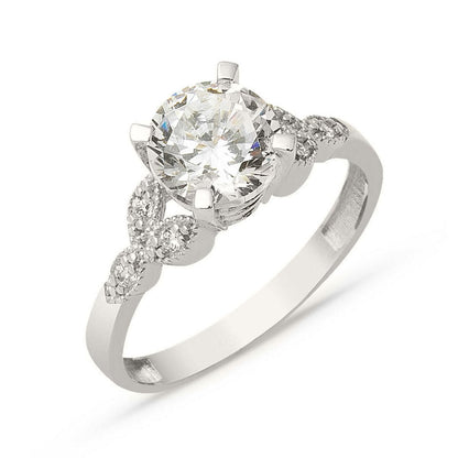 14K White Gold Trendy Solitaire Cubic Zirconia Ring