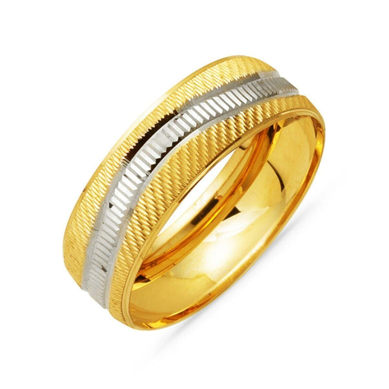 14K Yellow Gold Trendy Design Hand Engraved Men's Wedding Band Ring