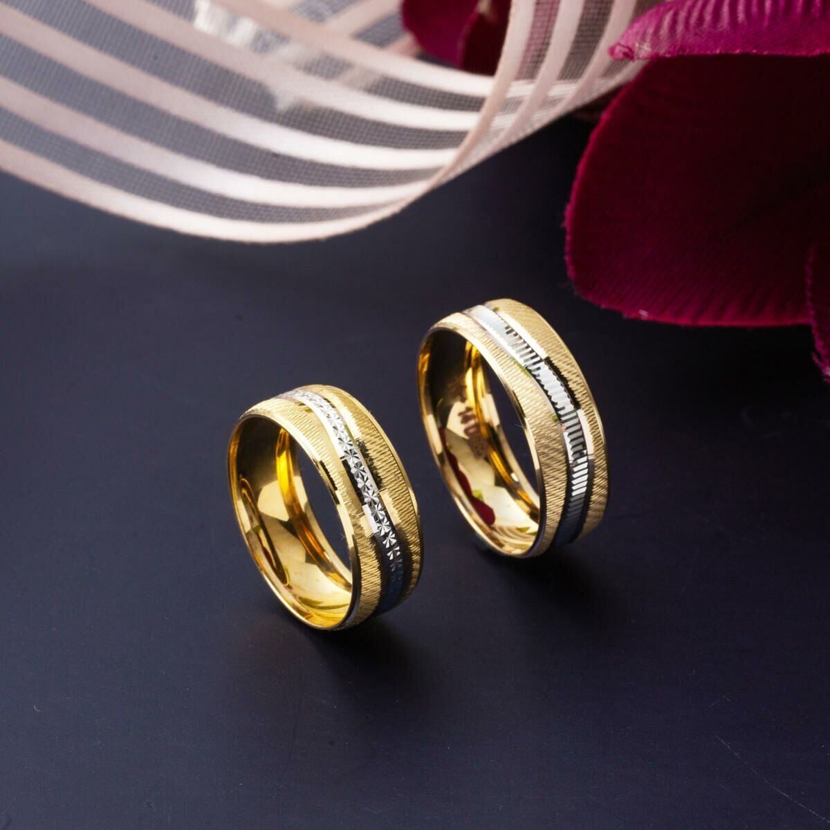 14K Yellow Gold Trendy Design Hand Engraved Women's Wedding Band Ring