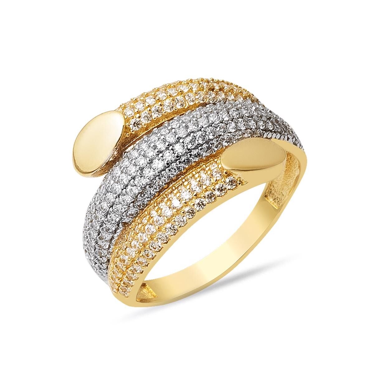 14K Yellow Gold Tria Cubic Zirconia Ring