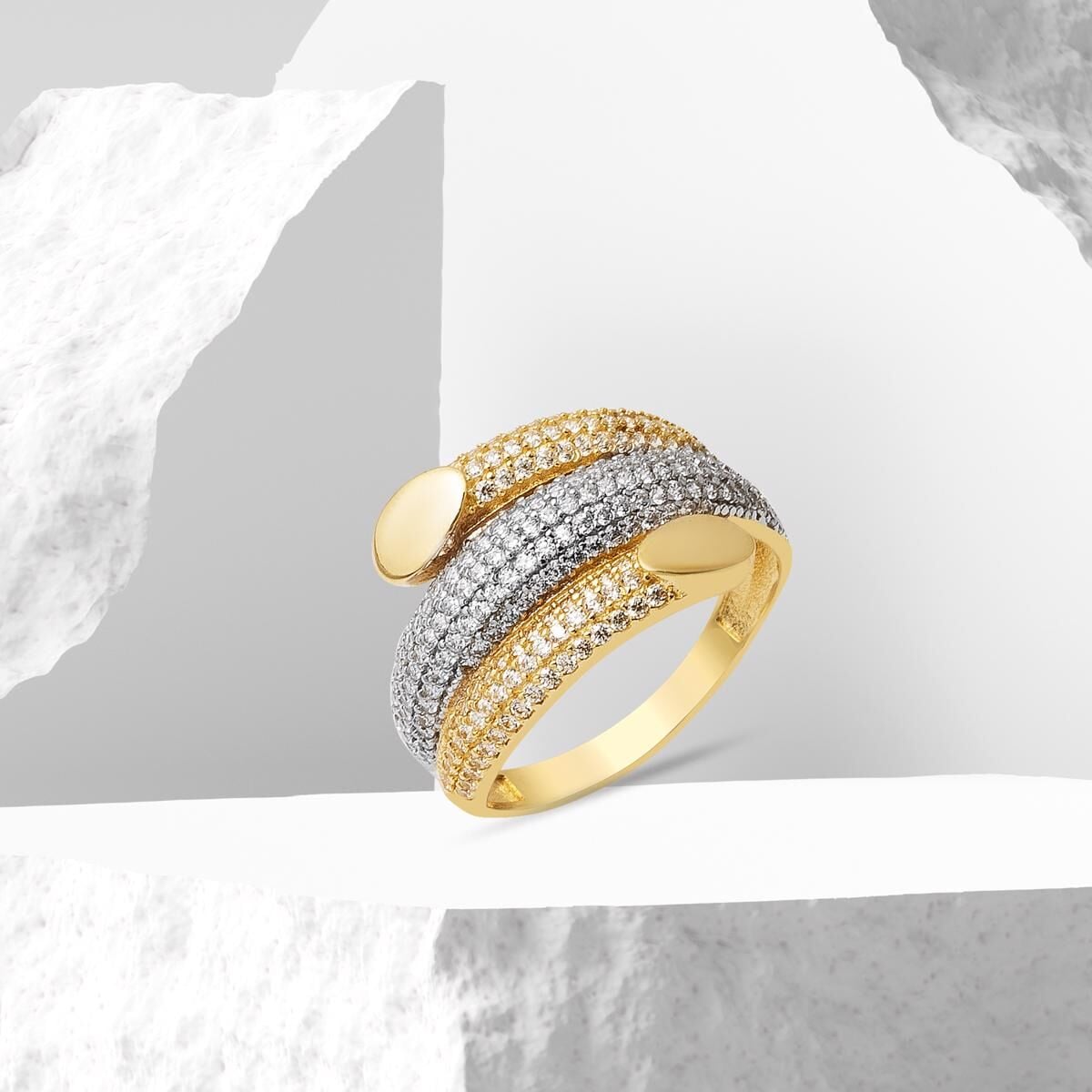 14K Yellow Gold Tria Cubic Zirconia Ring