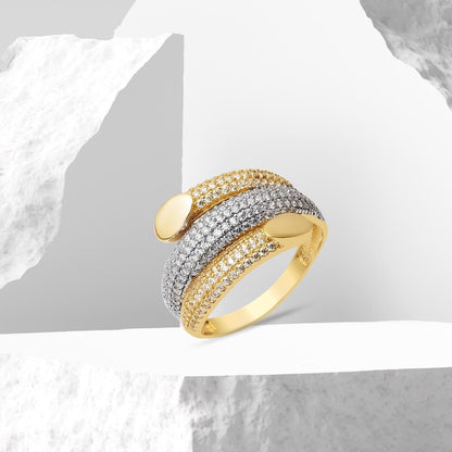 14K Yellow Gold Tria Cubic Zirconia Ring
